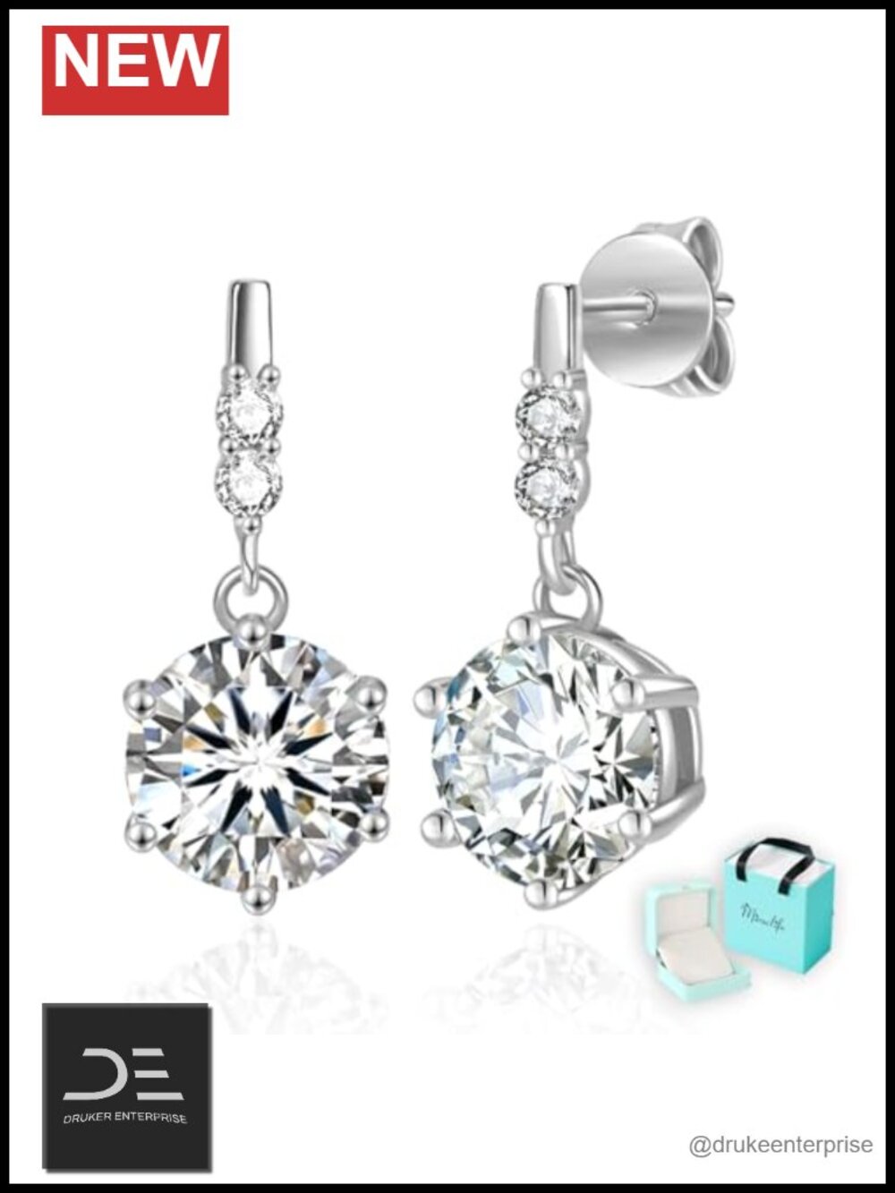 Moissanite Dangle Stud Earrings 2-4CT Gold Plated S925